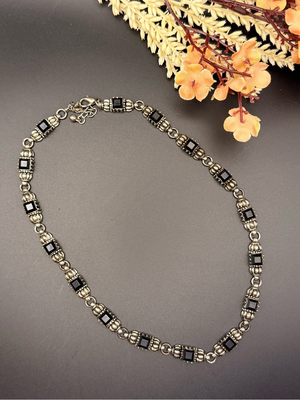 Antique Silver-Accent Black Stone Women's Necklace